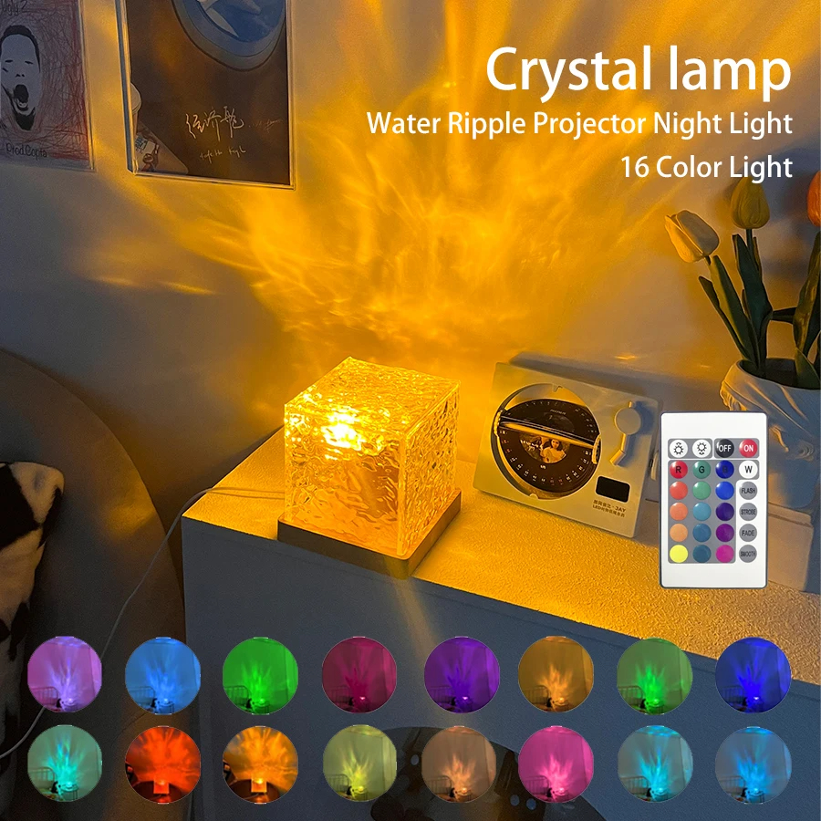 Led Water Ripple Ambient Night Light Usb Rotating Projection Crystal