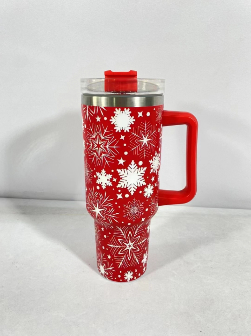 Christmas Tumbler,Mug With Handle Lid Straw Drinkware Stainless