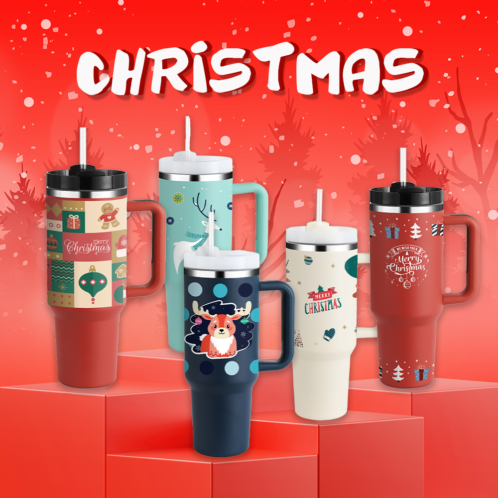1pc 40oz Christmas Cup With Handle And Straw Lid, Stainless Steel 1200ml  Travel Mug With Christmas Pattern, Large Capacity Water Cup, Christmas Gift  For Men And Women