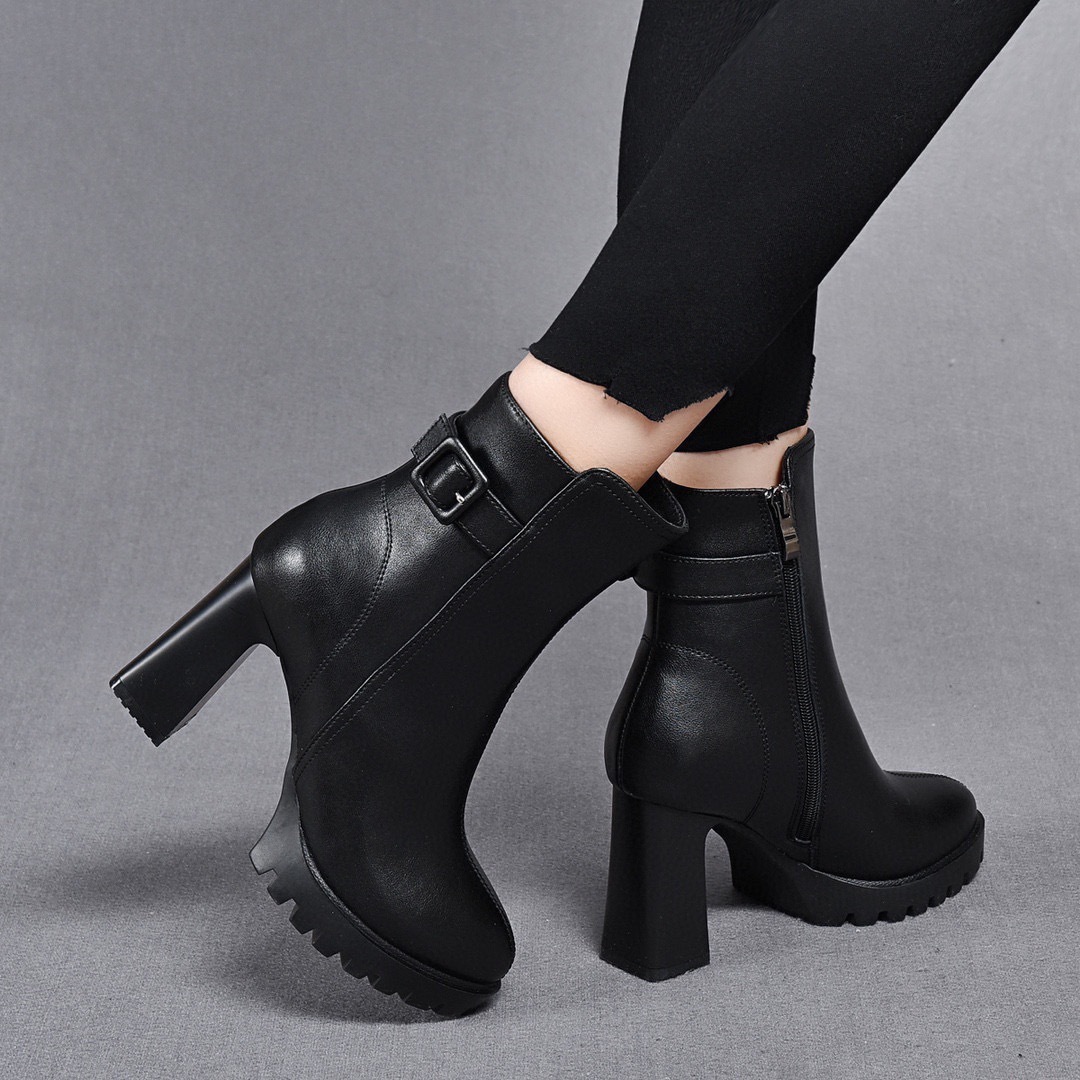 high heel boots with buckles