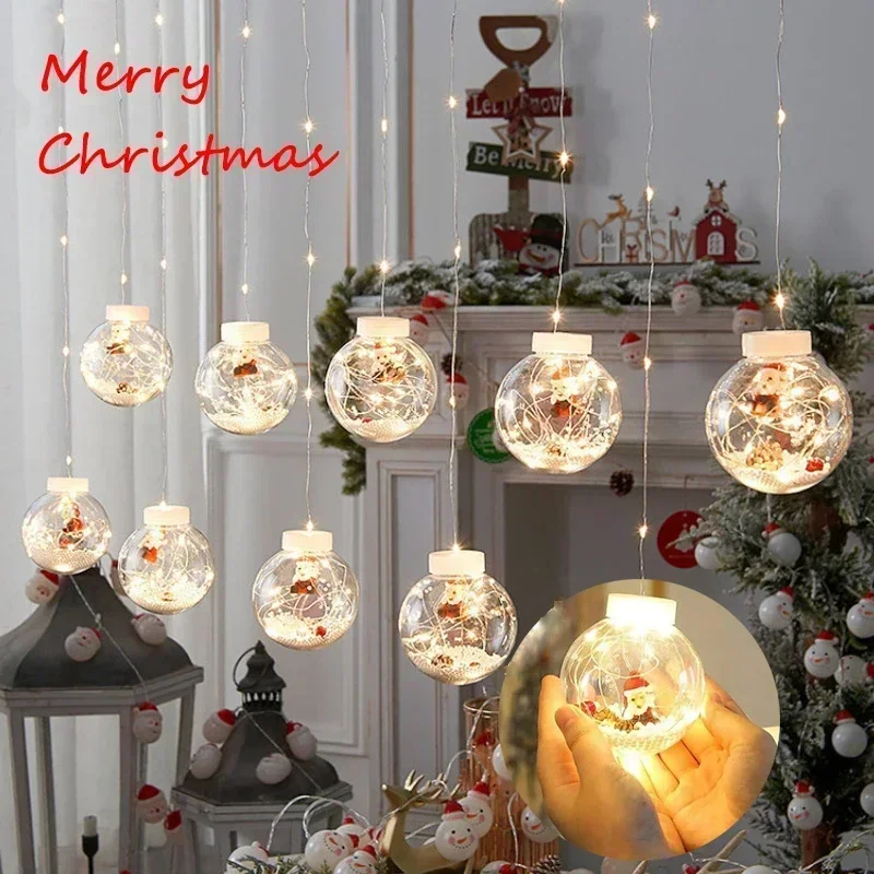 10PCS LED Christmas Curtain Lamp Fairy Snowman Wishing Ball Lamp String ...