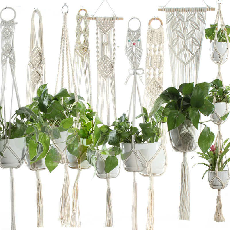 Flower Pot Net Bag Beige Cotton Rope Indoor Plant Hanger Hanging Basket Sling - CJdropshipping