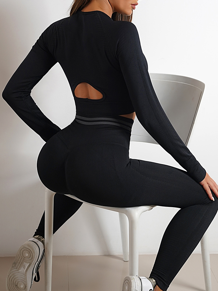  Workout Outfit for Women 2 Piece Gym Yoga Sets - Seamless Long  Sleeve Crop Top & Bottom Butt Lifting High Leggings Fitness Jacquard  Knitted Clothing Black Small : Clothing, Shoes & Jewelry