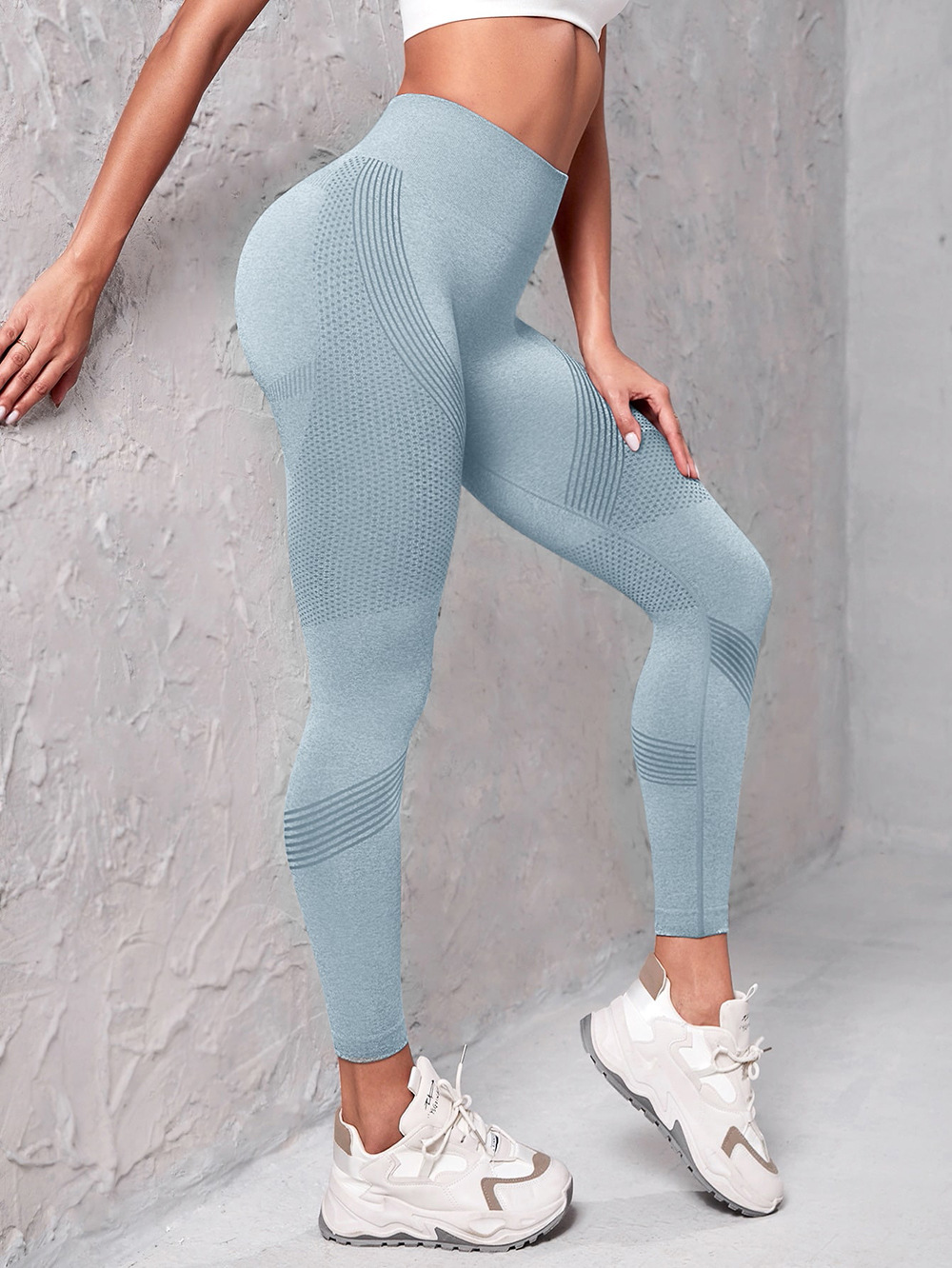 High Waist Seamless Yoga Pants Women's Solid Color Dot Striped Print B –