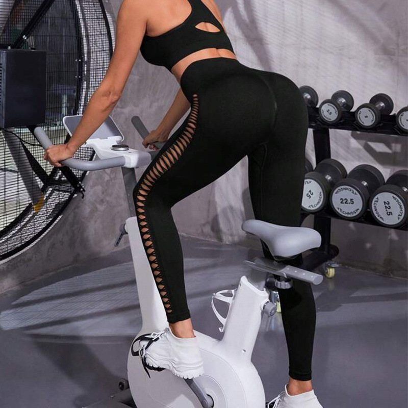 Hollow Out Fitness Leggings Sport Women Yoga Pants Workout Mesh Legging  Butt Lift Sport Trousers Gym Yoga Legging (Color : NavyBlue, Size : S)