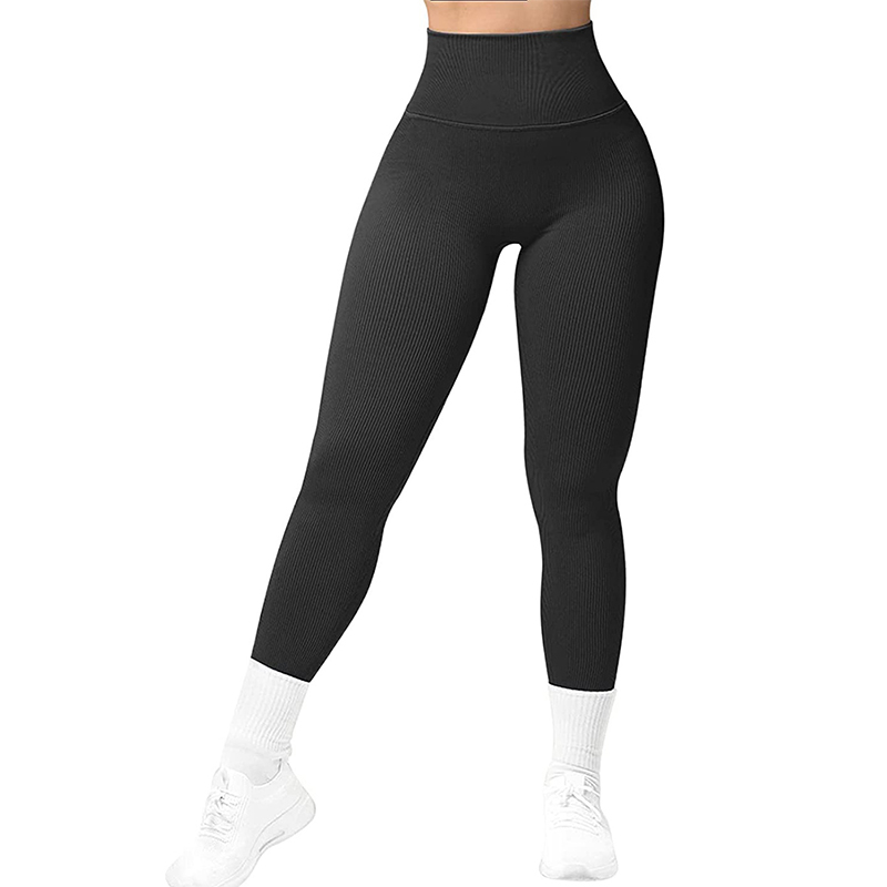 High Waist Seamless Leggings Threaded Knitted Fitness Pants Solid