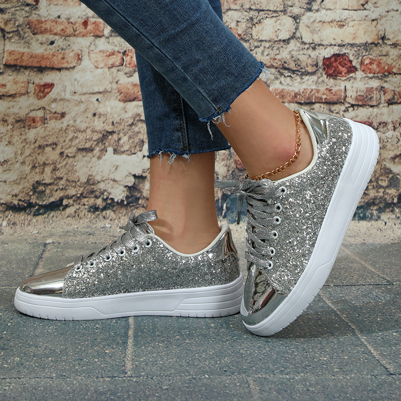 Lightweight Lace-Up Sequin Sneakers Skate Sports Shoes