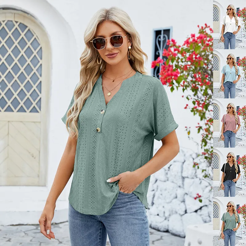 Ladies V-neck Summer Casual T-shirt Sweatshirt Top