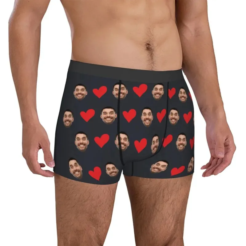 Personalized Face Photo Underwear Custom Heart Boxer Briefs Custom